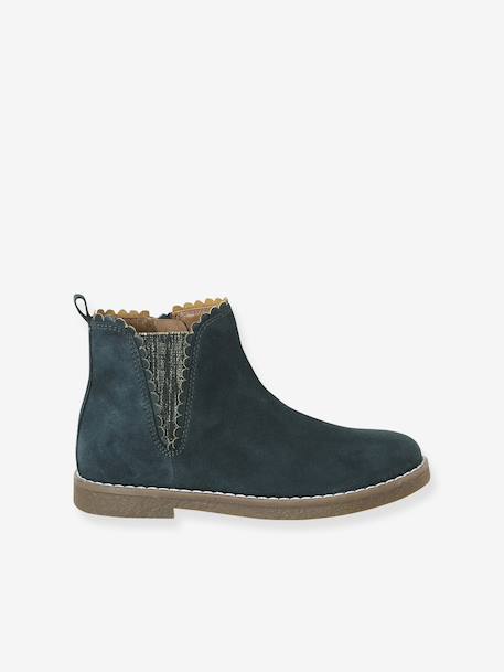 Leather Boots for Girls bordeaux red+camel+gold+green+navy blue - vertbaudet enfant 