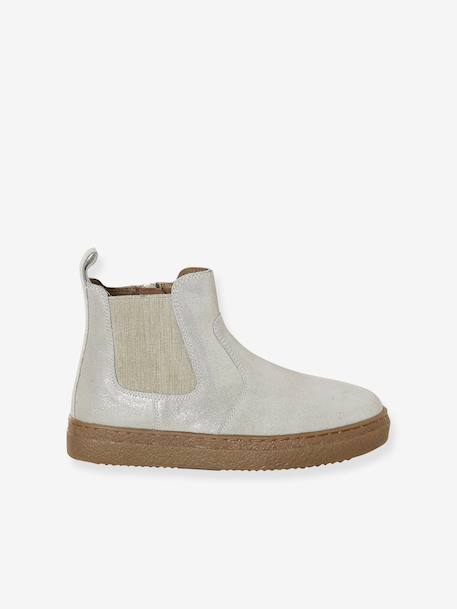 Leather Boots with Elastic & Zip, for Girls camel+gold+navy blue - vertbaudet enfant 