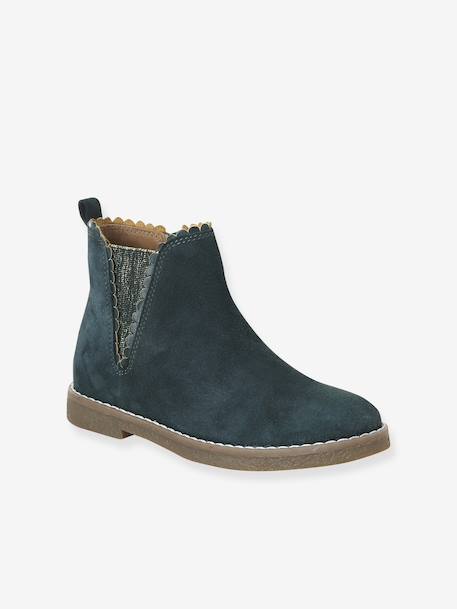 Leather Boots for Girls bordeaux red+camel+gold+green+navy blue - vertbaudet enfant 