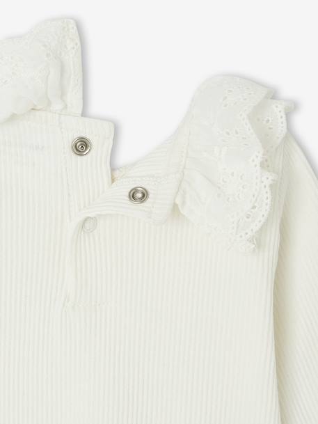 T-shirt bébé manches longues avec collerette brodée écru+kaki - vertbaudet enfant 