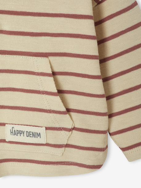 Striped Hooded Top for Baby Boys crystal blue+sandy beige+tomato red - vertbaudet enfant 