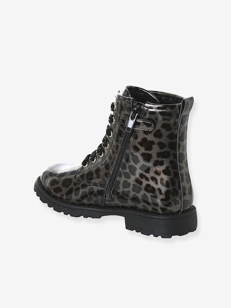 Bottines enfant fille vernies synthétique zippées noir+noir imprimé - vertbaudet enfant 