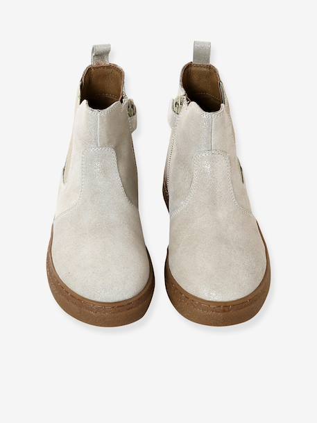Leather Boots with Elastic & Zip, for Girls camel+gold+navy blue - vertbaudet enfant 
