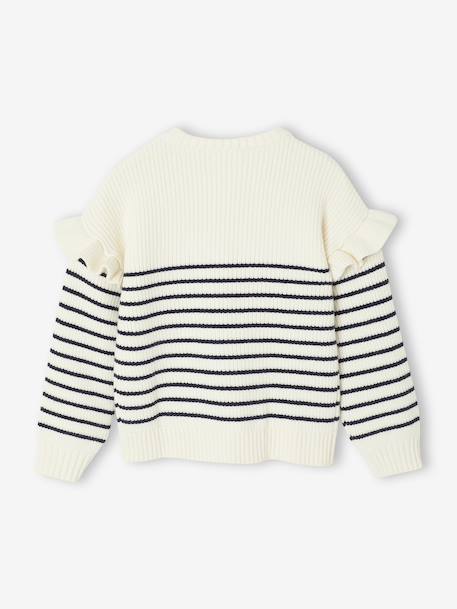 Jumper with Ruffled Sleeves for Girls ecru+mauve+red+striped navy blue - vertbaudet enfant 