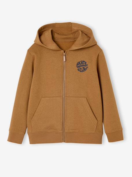 Basics Zipped Jacket with Hood for Boys marl white+pecan nut+red+turquoise - vertbaudet enfant 