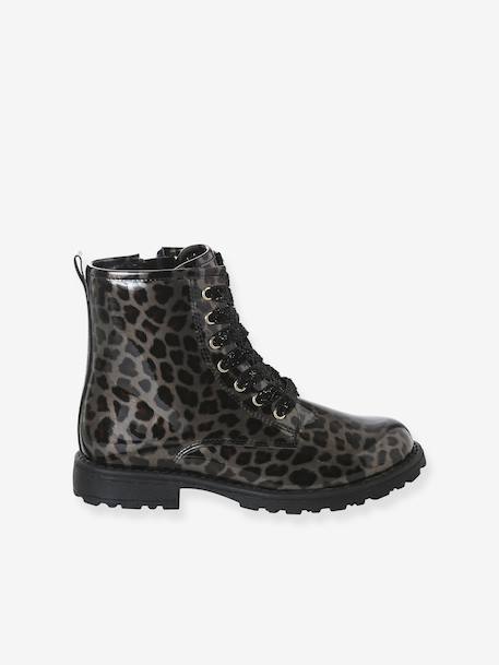 Bottines enfant fille vernies synthétique zippées noir+noir imprimé - vertbaudet enfant 