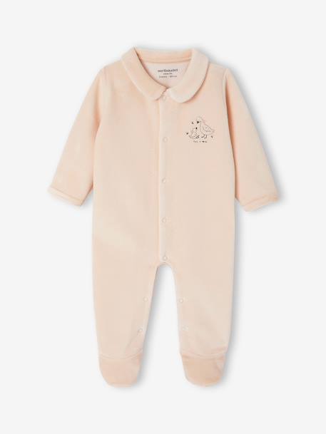 Pack of 2 Velour Sleepsuits for Newborns aqua green+beige+rose - vertbaudet enfant 