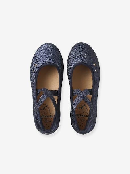 Elasticated cross strap ballerinas for children, nursery collection navy blue - vertbaudet enfant 