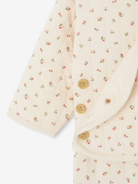 Ensemble matelassé gilet + pantalon à pieds entièrement imprimé écru+rose - vertbaudet enfant 