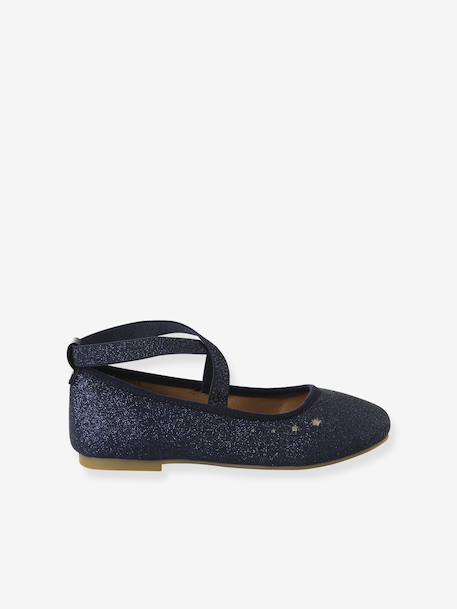 Elasticated cross strap ballerinas for children, nursery collection navy blue - vertbaudet enfant 