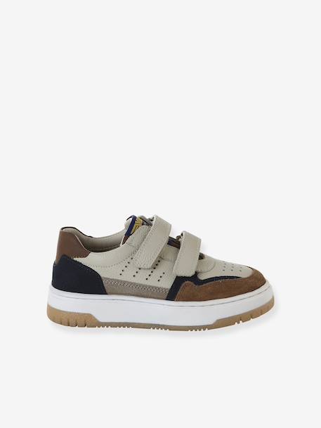 Leather Hook-&-Loop Trainers for Children, Designed for Autonomy set brown - vertbaudet enfant 