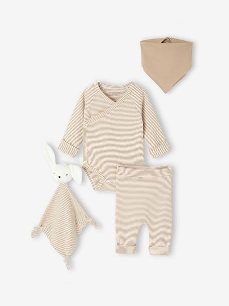 Ensemble naissance évolutif 4 pièces body + legging + bavoir + doudou écru - vertbaudet enfant 