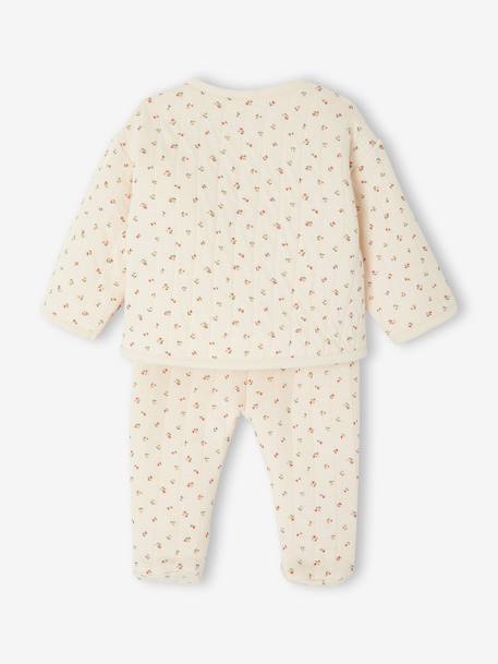 Quilted Set: Cardigan + Fully Printed Footed Trousers ecru+rose - vertbaudet enfant 