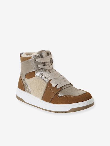 Faux Fur Lined Synthetic Trainers for Girls camel - vertbaudet enfant 