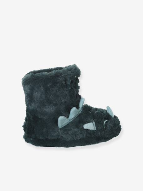Faux Fur High Top Dinosaur Slippers for Children green - vertbaudet enfant 
