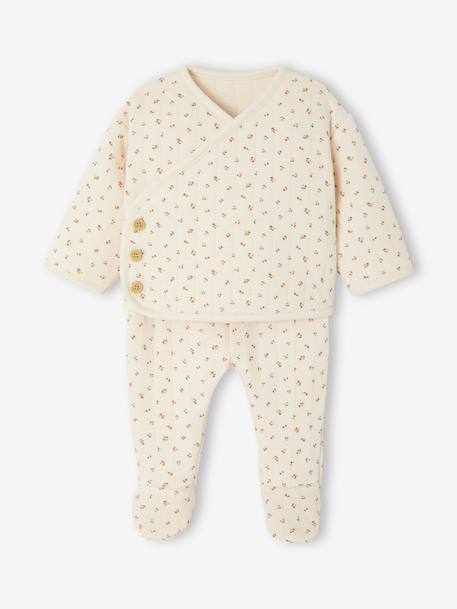 Quilted Set: Cardigan + Fully Printed Footed Trousers ecru+rose - vertbaudet enfant 