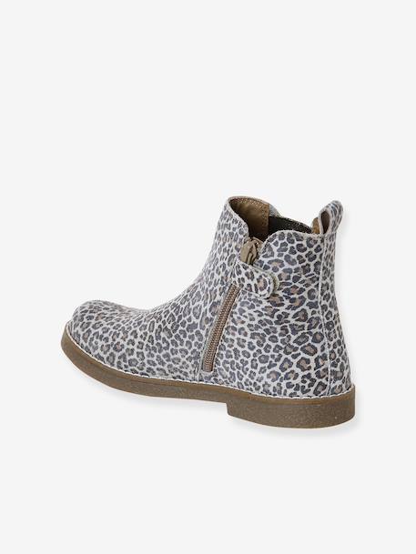 Leather Boots with Zip & Elastic for Girls black+set beige+taupe - vertbaudet enfant 