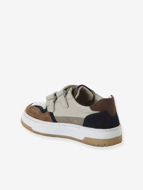 Leather Hook-&-Loop Trainers for Children, Designed for Autonomy set brown - vertbaudet enfant 