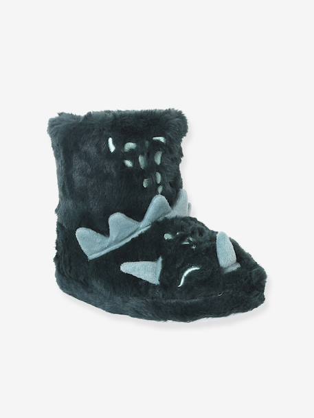 Faux Fur High Top Dinosaur Slippers for Children green - vertbaudet enfant 