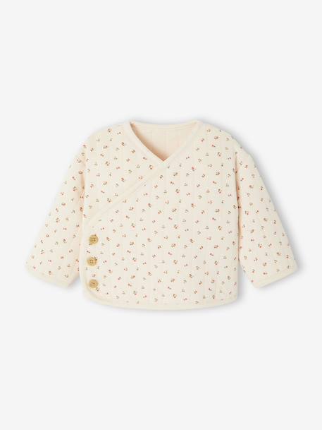 Ensemble matelassé gilet + pantalon à pieds entièrement imprimé écru+rose - vertbaudet enfant 