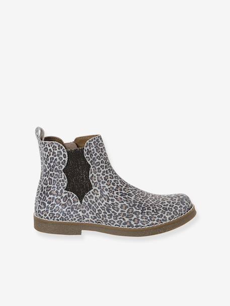 Leather Boots with Zip & Elastic for Girls black+set beige+taupe - vertbaudet enfant 