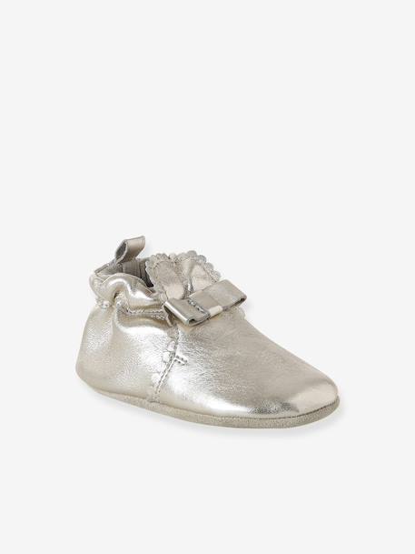 Chaussons élastiqués en cuir souple bébé or+rose - vertbaudet enfant 