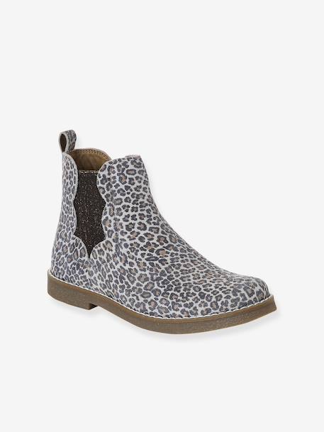 Leather Boots with Zip & Elastic for Girls black+set beige+taupe - vertbaudet enfant 