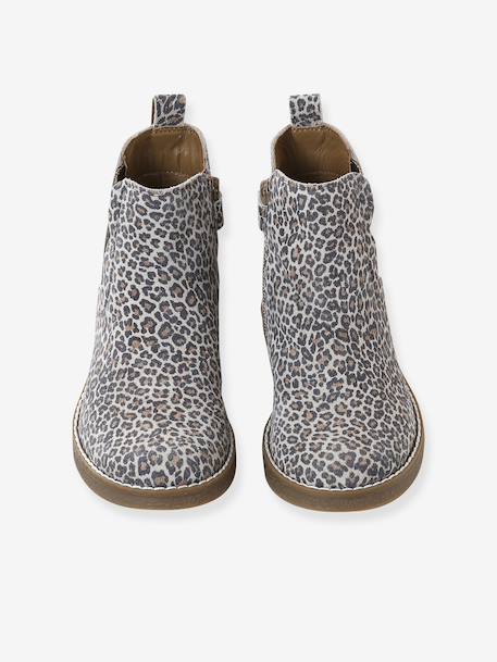 Leather Boots with Zip & Elastic for Girls black+set beige+taupe - vertbaudet enfant 