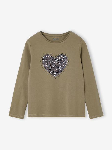 Tee-shirt fantaisie fille écru+olive - vertbaudet enfant 