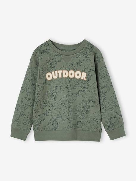 Tee-shirt garçon effet sweat imprimé blanc chiné+écru+lichen+noix de pécan - vertbaudet enfant 