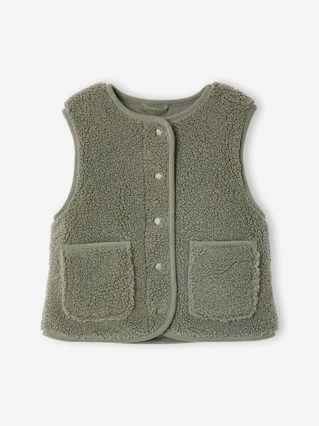 Sleeveless Sherpa Jacket for Girls green+vanilla - vertbaudet enfant 