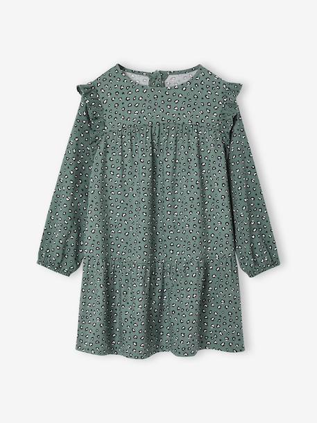 Printed Frilly Dress for Girls ecru+navy blue+sage green+vanilla - vertbaudet enfant 