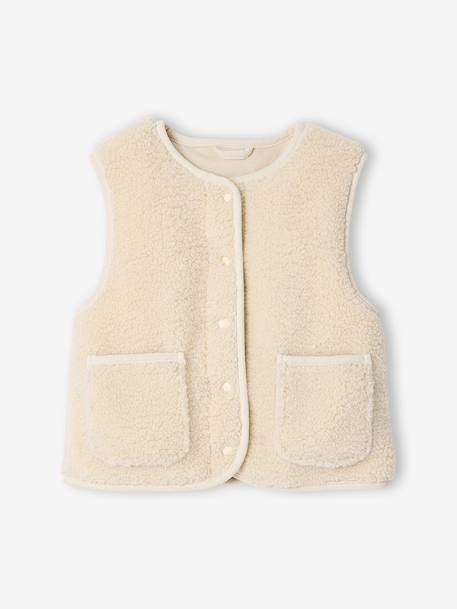 Sleeveless Sherpa Jacket for Girls green+vanilla - vertbaudet enfant 