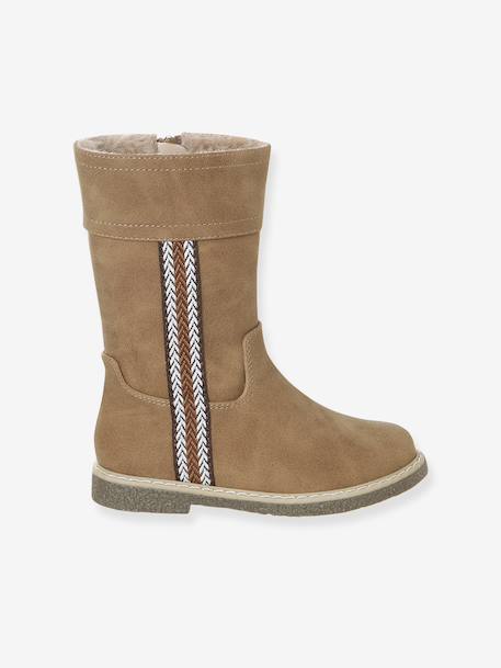 Faux-Fur Lined Zip-Up Boots for Girls camel - vertbaudet enfant 