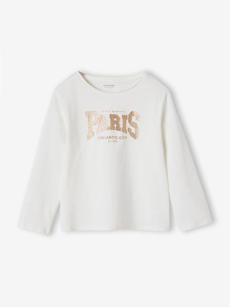 T-shirt fille imprimé manches longues écru+framboise+marine+rose pâle - vertbaudet enfant 