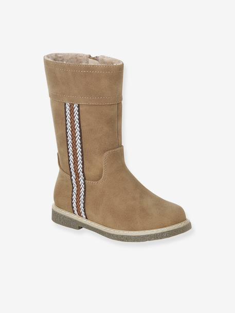 Faux-Fur Lined Zip-Up Boots for Girls camel - vertbaudet enfant 