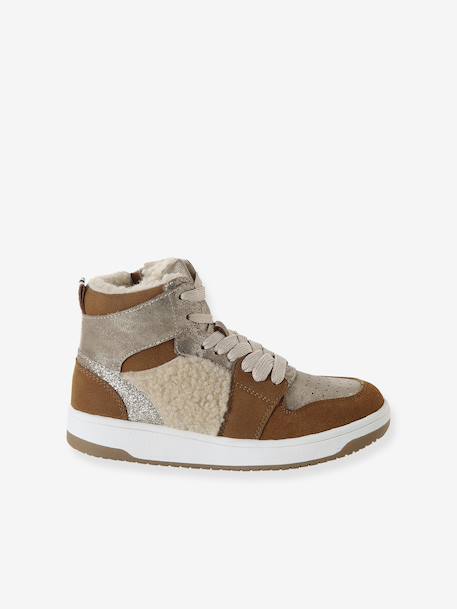 Faux Fur Lined Synthetic Trainers for Girls camel - vertbaudet enfant 