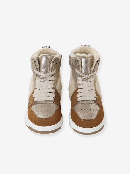 Faux Fur Lined Synthetic Trainers for Girls camel - vertbaudet enfant 