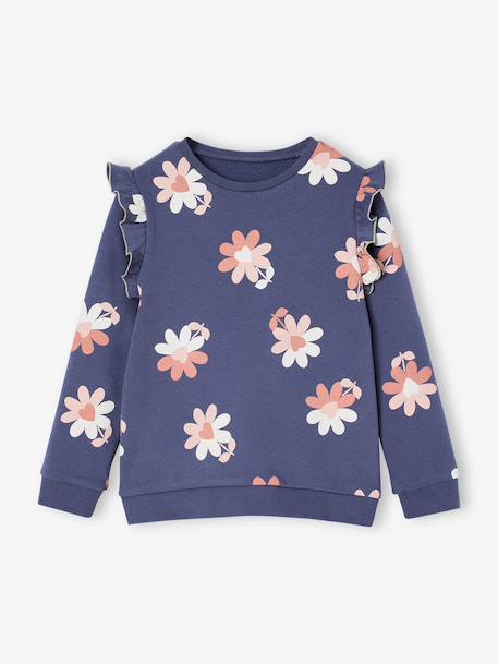 Sweat à volants fille détails fantaisie encre+vanille+vert de gris - vertbaudet enfant 