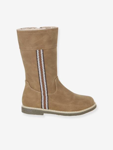 Zip-Up Faux-Fur Lined Boots for Girls camel - vertbaudet enfant 