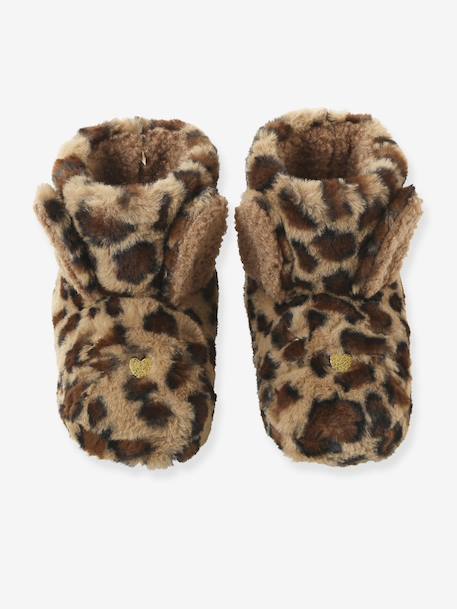 Faux fur high-top slippers for children printed beige - vertbaudet enfant 