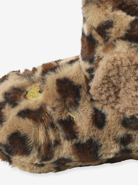 Faux fur high-top slippers for children printed beige - vertbaudet enfant 