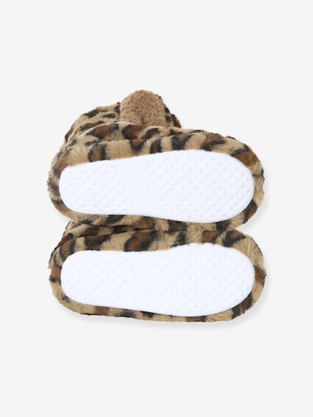 Faux fur high-top slippers for children printed beige - vertbaudet enfant 