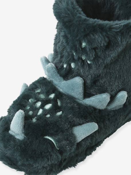 Faux Fur High Top Dinosaur Slippers for Children green - vertbaudet enfant 