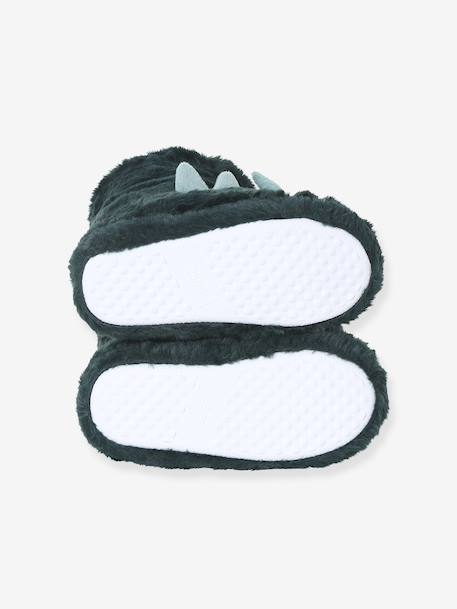 Faux Fur High Top Dinosaur Slippers for Children green - vertbaudet enfant 