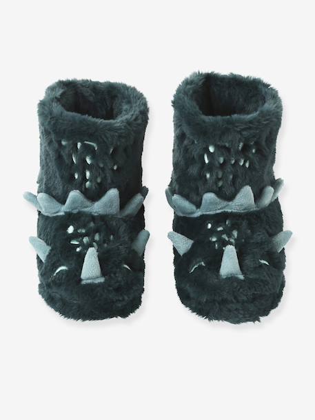 Faux Fur High Top Dinosaur Slippers for Children green - vertbaudet enfant 