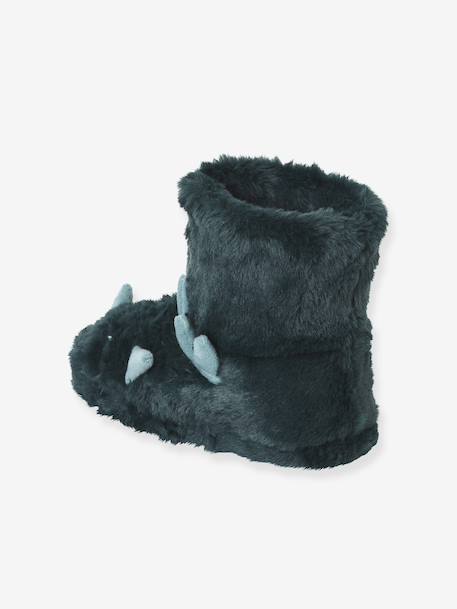 Faux Fur High Top Dinosaur Slippers for Children green - vertbaudet enfant 