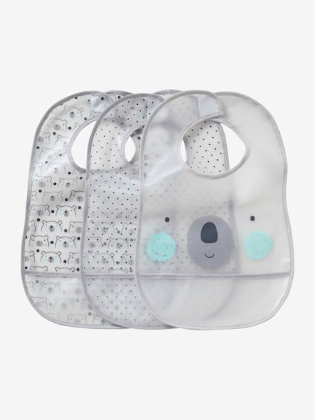 Pack of 3 Plastified Bibs with Crumbcatcher rosy+White - vertbaudet enfant 