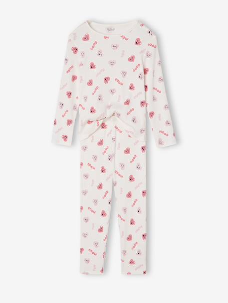 Pack of 2 Pyjamas in Ribbed Knit with Heart Print for Girls navy blue - vertbaudet enfant 