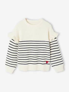 -Pull fille brodé manches volantées 